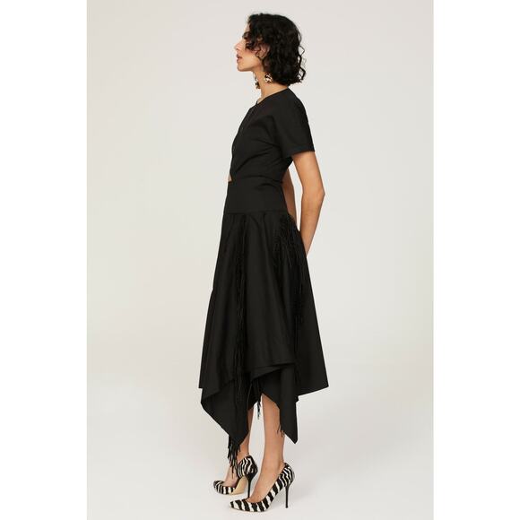 Bibhu‎ Mohapatra Cutout Fringe Dress Black Button Short Sleeve Western Sz 4 - Picture 3 of 13